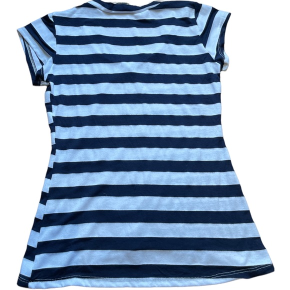 SJS womens petite size small navy white pearl and stud short sleeve anchor top - Picture 3 of 5